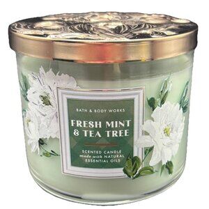 Bath & Body Works Fresh Mint Tea Tree 3 Wick Candle 14.5 oz Spearmint Rosemary